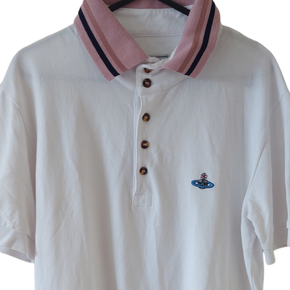 Vivienne Westwood White Size M Krall Polo Shirt Tipped Collar Embroidered Orb. - Picture 2 of 10